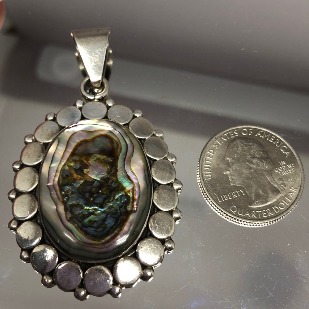 VINTAGE MEXICO sterling silver ABALONE PENDANT 925
